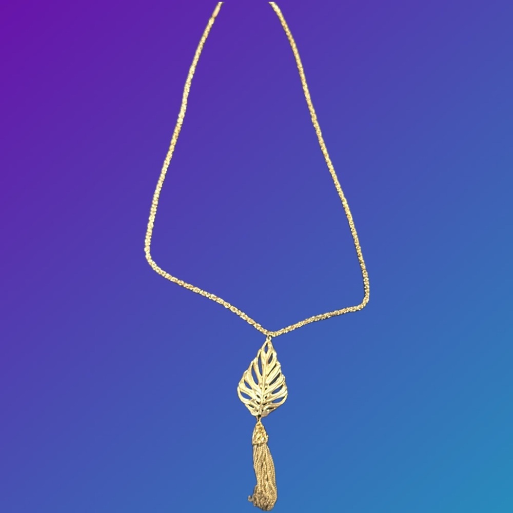 Kendra Scott Keller Necklace Gold Plated Leaf Long Tassel EUC - Picture 2 of 4